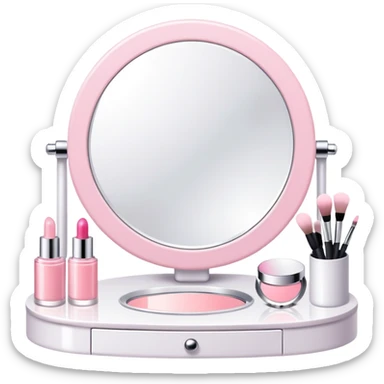 White Makeup vanity with light pink makeup sticker