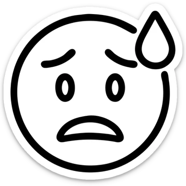 smiley emoji with sweat drop and furrowed brows, icon style, outlined, subtle shading sticker