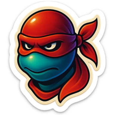 generate the face of a ninja turtle
Without showing teeth
It can't be green
maybe with a Nina mask instead of those stripes
It can't look too much like Nickelodeon's intellectual property.

Put on a traditional ninja mask that covers the entire face. sticker