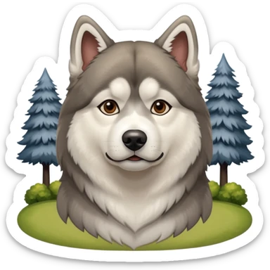 Alaskan Malamute dog, park, people sticker