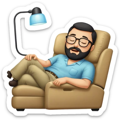 Guy with glasses and black beard sleeping on recliner and drooling  sticker