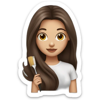 Girl with long chocolate hair with a brush and makeup sticker