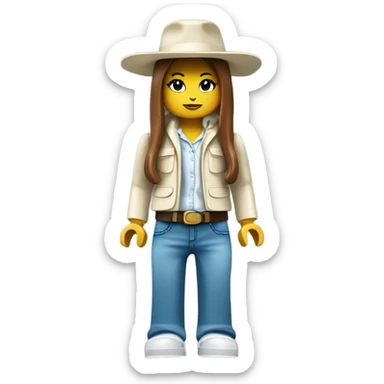 Lego toy girl whole body with white rabbit hat and beggy jeans sticker