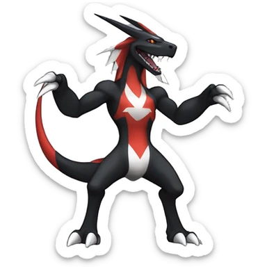 Black Cool Edgy Nargacuga-Houndoom-Garchomp Fakémon Digimon with Red and white Edgy markings, full body, outlined sticker