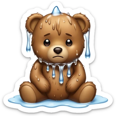 Sad Teddy bear with icicles dripping off her sticker