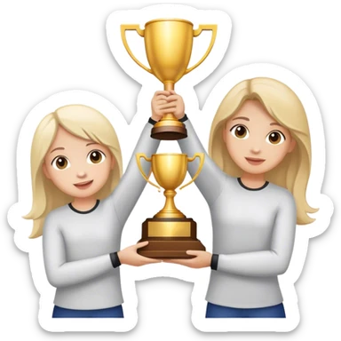 Una niña y dos niños alzando un trofeo sticker