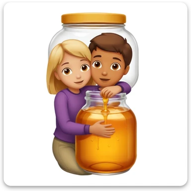 A boy and a girl inside a jar of honey hugging and kissing sticker