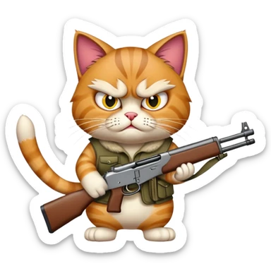 Angry cat unloading rifle sticker