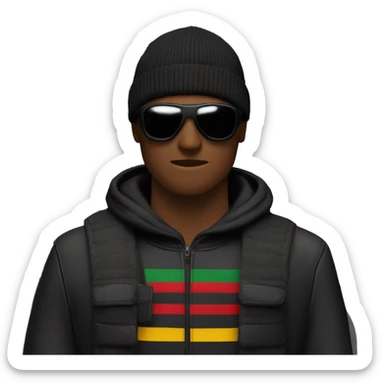 Generate ma a german roadmenwith a gucci bag an fullblack outfit and a ski mask standing sticker