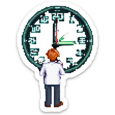 office worker looking at a clock sticker