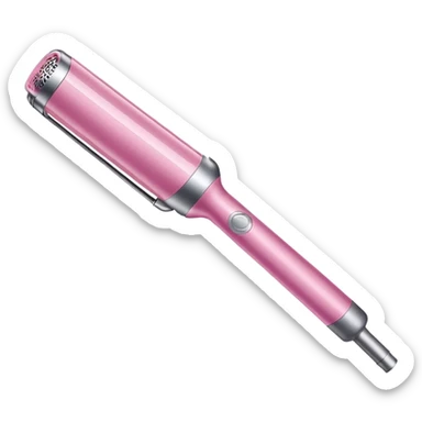 Pink Dyson Airwrap styling wand, long silver cylindrical barrel with rounded curling attachment, glossy pink body, silver accents, realistic sticker