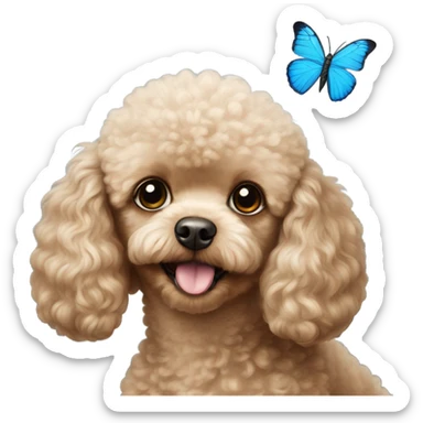 Toy poodle with blue butterfly  sticker