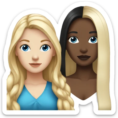 White girl, long blonde hair with blue eyes and  Colombian girl, black hair  sticker