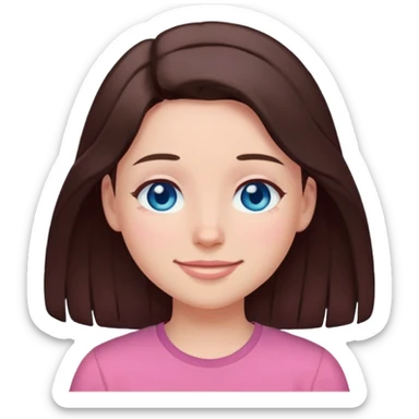 Girl with blue eyes closed smile with pink shirt and dark brown hair  sticker