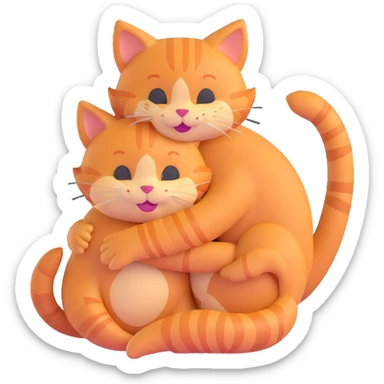 two ginger cats hugging, smiling sticker