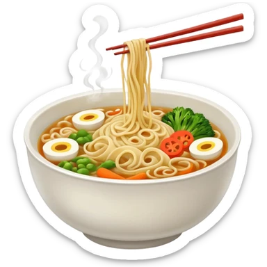 raw a hot bowl of noodles with chopsticks. sticker