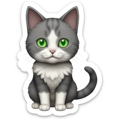 full body small short hair dark grey and white cat with green eyes sticker