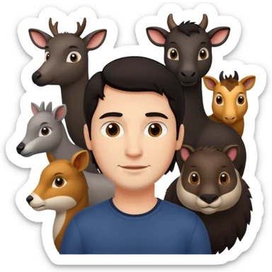 GRANJERO PIEL CLARA Y PELO OSCURO CON ANIMALES A SU ALREDEDOR QUE SEA HOMBRE sticker