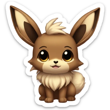 Kawaii Shiny Eevee with dark brown long emo hair covering her eyes Full Body sticker