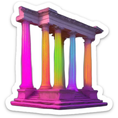 three pillars of antingua rome, in neon color, worn out. sticker