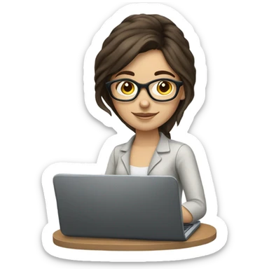 Beautiful brunette white skgirl working on a computer with glasses sticker