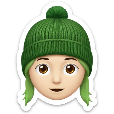 a green beanie with no person sticker