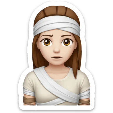 Mummy, his clothes:white T-shirt, brown hair sticker