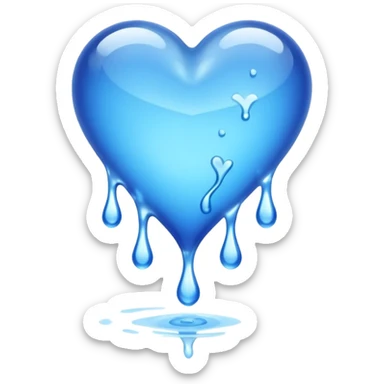 A dripping blue heart made of clear, transparent water sticker