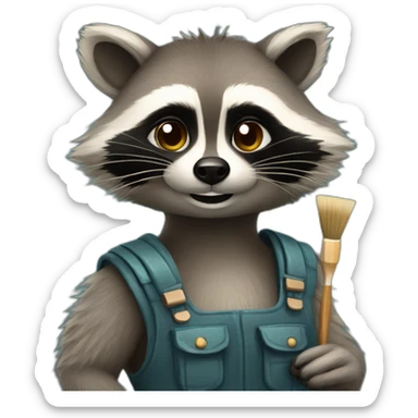raccoon with  brush and palette sticker