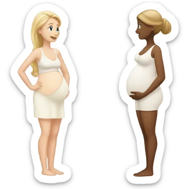 2 pregnant women talking - one white and one tan sticker