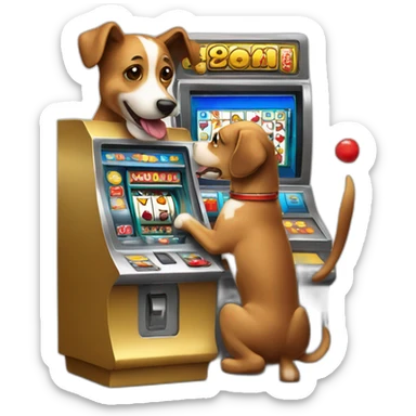 A dog playing a slot machine winning sticker