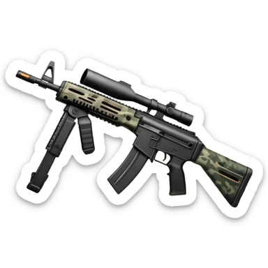 An icon showing hands gripping an assault rifle or pistol, inspired by Call of Duty Modern Warfare 2. The background features a battlefield with enemies in the distance, creating a tense and action-packed atmosphere. Transparent background highlights the focus on the weapon and combat. sticker