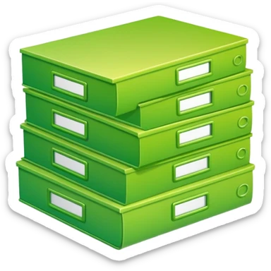 A stack of files from a box, with a gradient in the form of an acid green color. in the style of Airbnb sticker