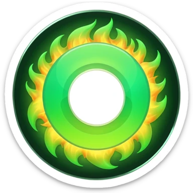 A minimalist CD disc with a subtle fire design, green fire. sticker