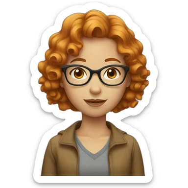 girl with short wavy ginger hair hair glasses sticker