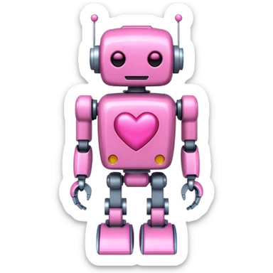 pink robot with pink heart sticker