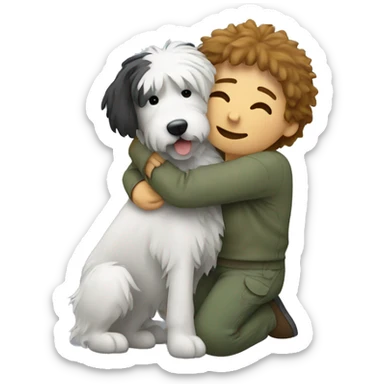 a vet hugging a shaggy dog sticker