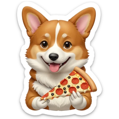 black tri-color corgi eating pizza sticker