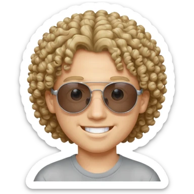 chico con pelo rizado, piel blanca y unas gafas de sol y2k sticker