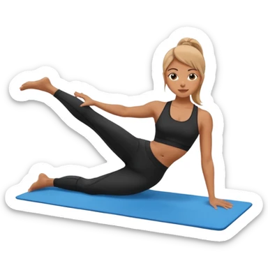generate a pretty woman in black gym clothes doing pilates on a blue mat  sticker