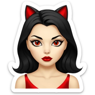 Cat woman goldish skin dark black eyes with black eyeliner dark hair big lips  sticker