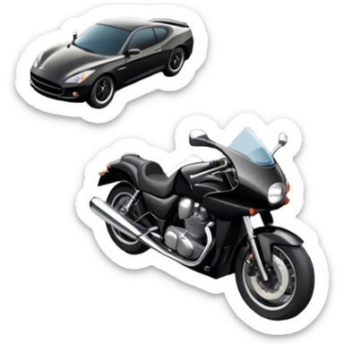An icon showing a car and a motorcycle speeding through a winding road, with the car’s sleek silhouette blending into the curve of the road while the motorcycle zips past. The scene should capture the thrill of the ride, the freedom of the open road. transparent background. sticker