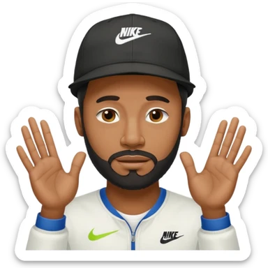 BLACK MAN WITH LOW CUT BEARD AND A NIKE HAT SAYING WHO CARES?! MOTIONING HANDS  sticker