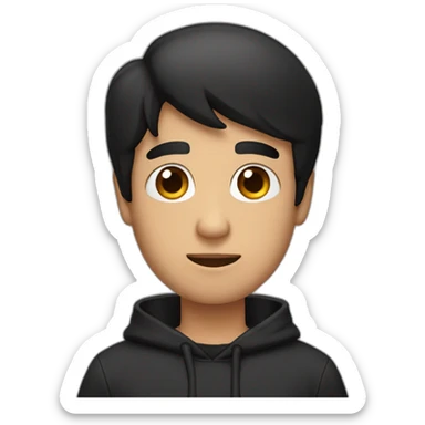 A man wearing a black hoodie, short black hair, and brown eyes, holding an iPhone in his hand sticker