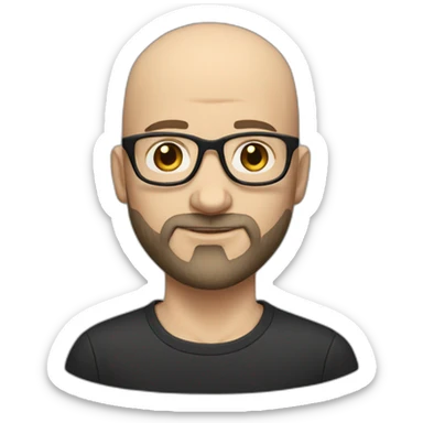 bald white man with beard with rounded glasses and very short black hair sticker