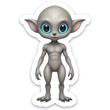full body cute humanoid peacefull alien furry with 2 legs and eye stalks stands upright and looks intelligent sticker