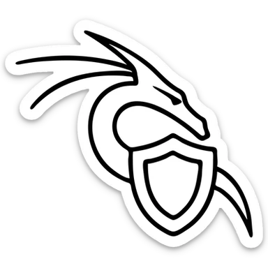 Kali Linux dragon with a shield, bold outline, minimal color sticker