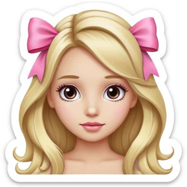 Pretty blonde bombshell girl with long hair and highlights. She has long eyelashes and a pink bow in her hair. sticker
