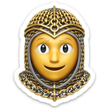 3D render of Medieval Coif, made of interlocking chainmail metal rings, wire mesh texture, visible holes and negative space, metallic silver and grey, high contrast shadows, Apple emoji style, isolated on white background --v 6.0 sticker