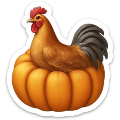 A hen on pumpkin sticker